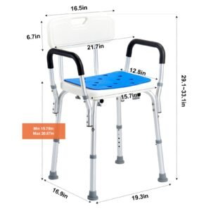 shower chair, 400 lbs capacity, shower seat with back, adjustable height shower stool, shower chair for inside shower bathtub, non slip bathroom bench bath chair for elderly disabled handicap