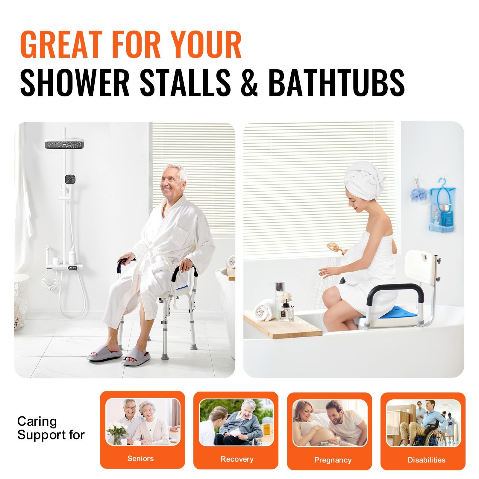 shower chair, 400 lbs capacity, shower seat with back, adjustable height shower stool, shower chair for inside shower bathtub, non slip bathroom bench bath chair for elderly disabled handicap