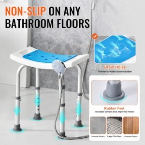 shower chair, adjustable height shower stool, shower seat for inside shower or tub, non slip bench bathtub stool seat for elderly disabled handicap, 350 lbs capacity