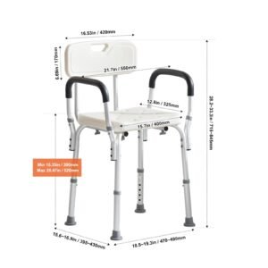 shower chair, shower seat with back, adjustable height shower stool, shower chair for inside shower bathtub, non slip bathroom bench bath chair for elderly disabled handicap, 350 lbs capacity