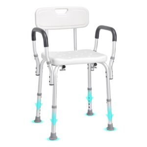 shower chair, shower seat with back, adjustable height shower stool, shower chair for inside shower bathtub, non slip bathroom bench bath chair for elderly disabled handicap, 350 lbs capacity