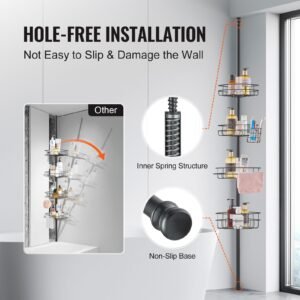 shower corner caddy tension pole, 56" to 114" high, multi functional shower tension pole with strong load bearing tray, rust proof easy to install tension pole, fit for bathroom & washroom