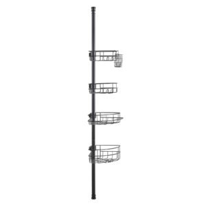 shower corner caddy tension pole, 56" to 114" high, multi functional shower tension pole with strong load bearing tray, rust proof easy to install tension pole, fit for bathroom & washroom