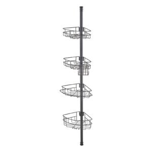shower corner caddy tension pole, 56" to 114" high, multi functional shower tension pole with strong load bearing tray, rust proof easy to install tension pole, fit for bathroom & washroom