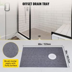 shower curb kit, 38"x60" watertight shower curb overlay with 4" abs offset bonding flange, 4" stainless steel grate, 2 cuttable shower curb and trowel, shower pan slope sticks fit for bathro