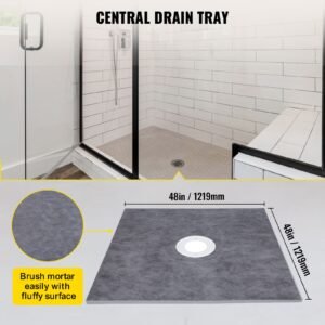shower curb kit, 48"x48" watertight shower curb overlay with 4" abs central bonding flange, 4" stainless steel grate, 2 cuttable shower curb and trowel, shower pan slope sticks fit for bathr