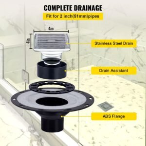 shower curb kit, 48"x48" watertight shower curb overlay with 4" abs central bonding flange, 4" stainless steel grate, 2 cuttable shower curb and trowel, shower pan slope sticks fit for bathr