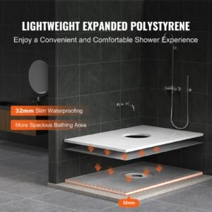shower curb kit, 48"x72" shower pan kit with 6.3" central drain, lightweight eps shower installation kits with 2 waterproof cloths, shower pan slope sticks fit for bathroom
