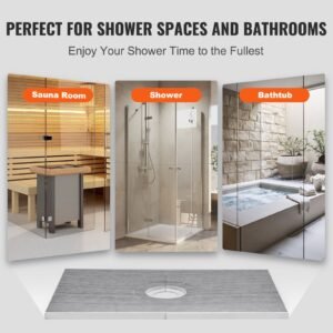 shower curb kit, 48"x72" shower pan kit with 6.3" central drain, lightweight eps shower installation kits with 2 waterproof cloths, shower pan slope sticks fit for bathroom