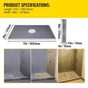 shower curb kit, 48"x72" watertight shower curb overlay with 4" pvc central bonding flange, 4" stainless steel grate, 2 cuttable shower curb and trowel, shower pan slope sticks fit for bathr