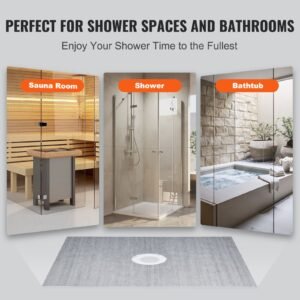 shower curb kit, 60"x48" shower pan kit with 2" pvc central flange, waterproof membrane, stainless steel grate and joint sealant, shower pan slope sticks fit for bathroom