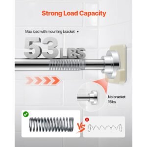 shower curtain rod, 28 76 inches, 1 inch diameter adjustable spring tension stainless steel telescoping rod with holders, no drilling non slip for bathroom, closet, window, room divider, silver