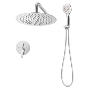 Shower Faucet Set, Rainfall Bathroom Shower System with 10-Inch Round Rain Shower Head and Handheld Spray, Wall Mounted Bath Fixtures with Brass Valve and Trim Kit, Brushed Nickel