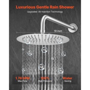 shower faucet set, rainfall bathroom shower system with 10 inch round rain shower head and handheld spray, wall mounted bath fixtures with brass valve and trim kit, brushed nickel