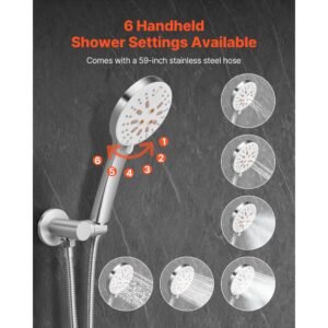 shower faucet set, rainfall bathroom shower system with 10 inch round rain shower head and handheld spray, wall mounted bath fixtures with brass valve and trim kit, brushed nickel