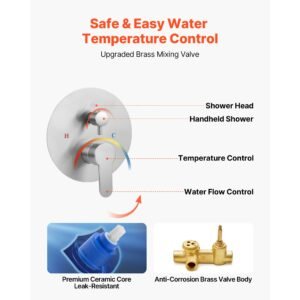 shower faucet set, rainfall bathroom shower system with 10 inch round rain shower head and handheld spray, wall mounted bath fixtures with brass valve and trim kit, brushed nickel