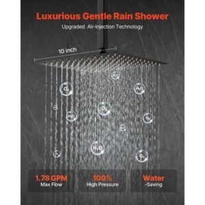 shower faucet set, rainfall bathroom shower system with 10 inch square rain shower head and handheld spray, ceiling mount bath fixtures with brass valve and trim kit, matte black