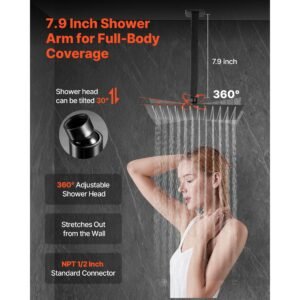 shower faucet set, rainfall bathroom shower system with 10 inch square rain shower head and handheld spray, ceiling mount bath fixtures with brass valve and trim kit, matte black