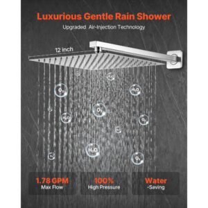 shower faucet set, rainfall bathroom shower system with 12 inch square rain shower head and handheld spray, wall mounted bath fixtures with brass valve and trim kit, brushed nickel