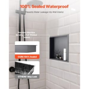 shower niche, 13 x 13 x 4 inch recessed wall niche, heavy duty stainless steel modern soap & shampoo storage organizer, sealed waterproof, durable & easy to install,black for bathroom