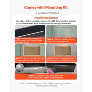 shower niche, 13 x 25 x 4 inch recessed wall niche with led strip,heavy duty stainless steel modern shampoo storage organizer,sealed waterproof, durable & easy to install,black for bathroom