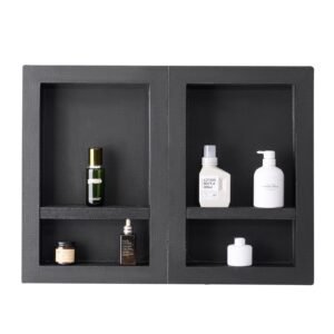 Shower Niche, 16 x 24 inch + 16 x 24 inch Recessed Wall Niche with Movable Shelf, 4 inch Thick Modern Soap&Shampoo Storage Organizer,Square Corners,Sealed Waterproof,Black for Bathroom Shower