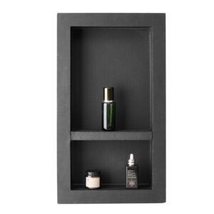 shower niche, 16 x 28 x 4 inch recessed wall niche with movable divider shelf, modern soap & shampoo storage organizer, square corners, sealed waterproof design, black for bathroom shower