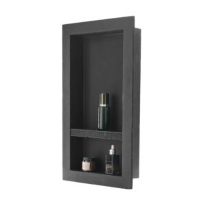shower niche, 16 x 28 x 4 inch recessed wall niche with movable divider shelf, modern soap & shampoo storage organizer, square corners, sealed waterproof design, black for bathroom shower