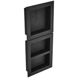shower niche ready for tile 16" x 16" & 16" x 20", triple shelf organizer, square corners wall inserted niche recessed, sealed protection modern soap storage niche for shower bathroom, black