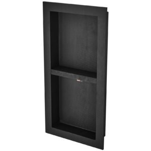 shower niche ready for tile 16" x 32", double shelf organizer, square corners wall inserted niche recessed, sealed protection modern soap storage niche for shower bathroom, black