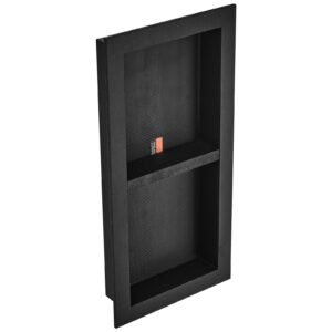 shower niche ready for tile 16" x 32", double shelf organizer, square corners wall inserted niche recessed, sealed protection modern soap storage niche for shower bathroom, black