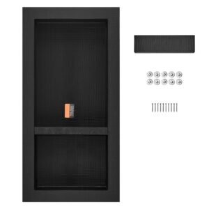 Shower Niche Ready for Tile 16" x 32", Double Shelf Organizer, Square Corners Wall-inserted Niche Recessed, Sealed Protection Modern Soap Storage Niche for Shower Bathroom, Black