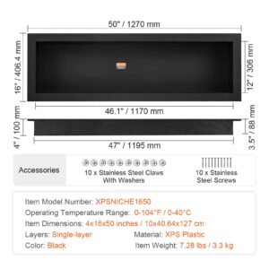 shower niche ready for tile 16" x 50", single shelf organizer, square corners wall inserted niche recessed, sealed protection modern soap storage niche for shower bathroom, black