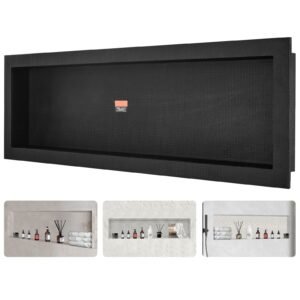 shower niche ready for tile 16" x 50", single shelf organizer, square corners wall inserted niche recessed, sealed protection modern soap storage niche for shower bathroom, black