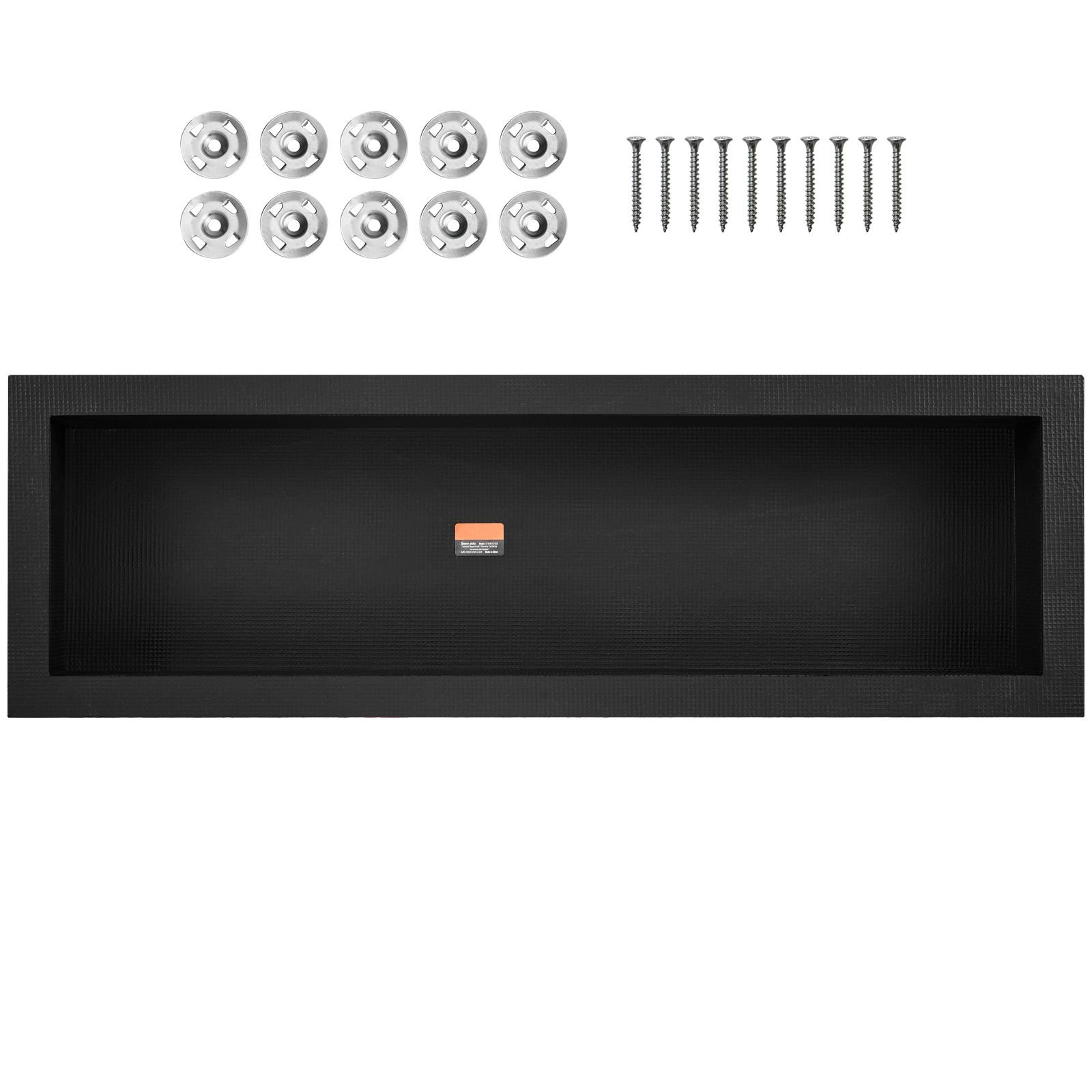 shower niche ready for tile 16" x 50", single shelf organizer, square corners wall inserted niche recessed, sealed protection modern soap storage niche for shower bathroom, black