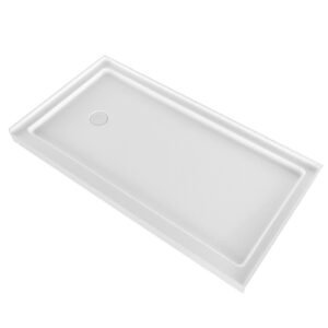 Shower Pan, 60″ L x 30″ W Single Threshold Shower Base, Rectangle Acrylic & PVC Showering Base in White, Slip-Resistant Showering Pan Bases with Drain & Cover for Bathroom, Left Drain Location