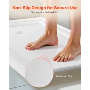 shower pan, 60″ l x 30″ w single threshold shower base, rectangle acrylic & pvc showering base in white, slip resistant showering pan bases with drain & cover for bathroom, left drain location