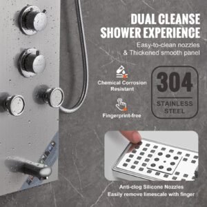 shower panel system, 6 shower modes, led & screen hydroelectricity shower panel tower, rainfall, waterfall, 5 massage jets, tub spout, handheld shower, stainless steel wall mounted shower set