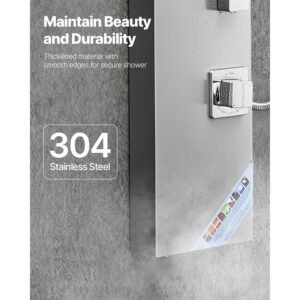 shower panel tower system with rainfall shower head, 53 in brushed stainless steel shower column, 3 function faucet, high pressure wall mount rain massage system, with large body jet, handheld