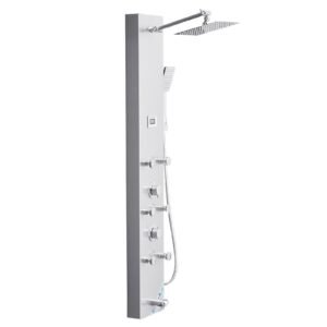 shower panel tower system with rainfall shower head, led, 49 in brushed stainless steel shower column, 4 function faucet, wall mount rain massage system with 6 body jets, handheld, and tub spout