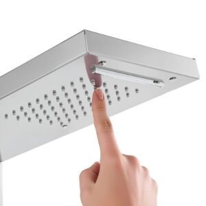 shower panel tower system with rainfall waterfall shower head, 53 in brushed stainless steel shower column, 5 function faucet, wall mount rain massage system with 2 body jet, handheld, tub spout