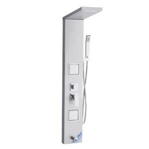 shower panel tower system with rainfall waterfall shower head, 53 in brushed stainless steel shower column, 5 function faucet, wall mount rain massage system with 2 body jet, handheld, tub spout