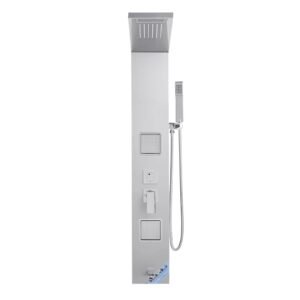 shower panel tower system with rainfall waterfall shower head, 53 in brushed stainless steel shower column, 5 function faucet, wall mount rain massage system with 2 body jet, handheld, tub spout