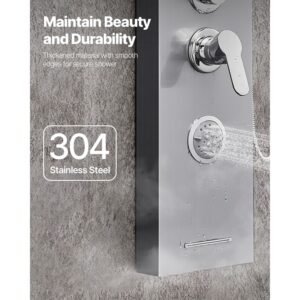 shower panel tower system with rainfall waterfall shower head, 53 in brushed stainless steel shower column, 5 function faucet, wall mount rain massage system with 3 body jet, handheld, tub spout