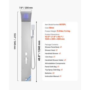 shower panel tower system with rainfall waterfall shower head, led, 53 in brushed stainless steel shower column, 5 function faucet, wall mount rain massage system, with handheld, tub spout