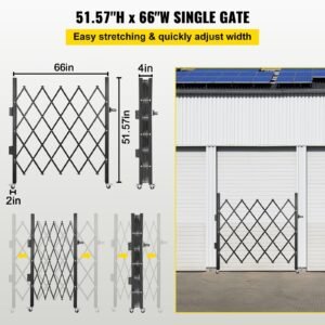 single folding security gate, 48" h x 66" w folding door gate, steel accordion security gate, flexible expanding security gate, 360° rolling barricade gate, scissor gate or door with padlock