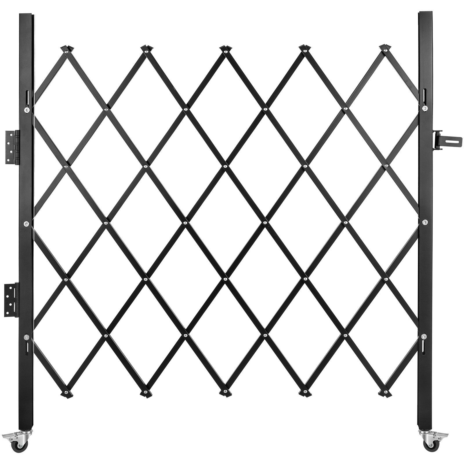 single folding security gate, 48" h x 66" w folding door gate, steel accordion security gate, flexible expanding security gate, 360° rolling barricade gate, scissor gate or door with padlock