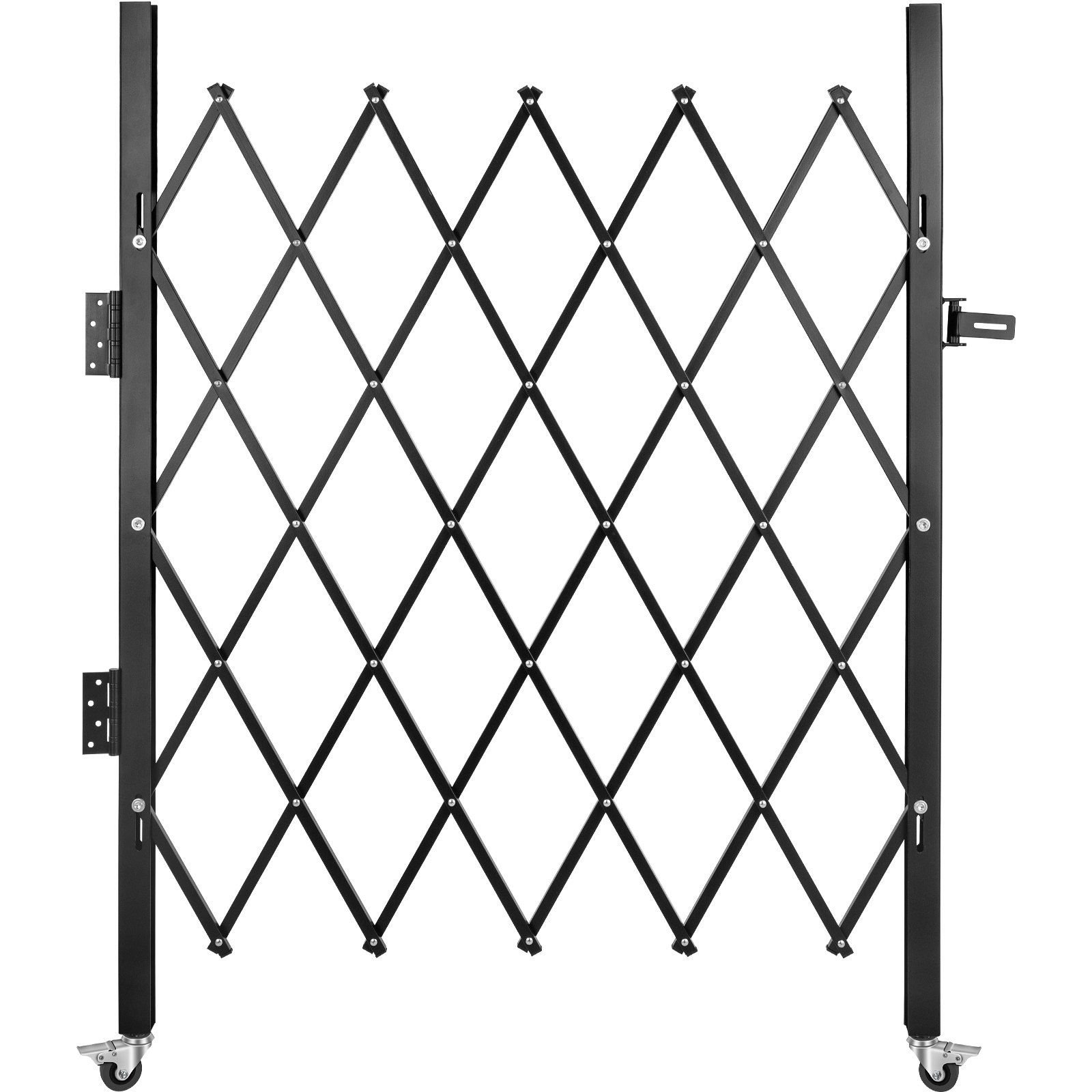 single folding security gate, 5' h x 5 1/2' w folding door gate, steel accordion security gate, flexible expanding security gate, 360° rolling barricade gate, scissor gate/door with padlock