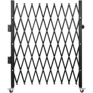 single folding security gate, 7 ft h x 7 ft w folding door gate, steel accordion security gate, flexible expanding security gate, 360° rolling barricade gate, scissor gate/door with padlock