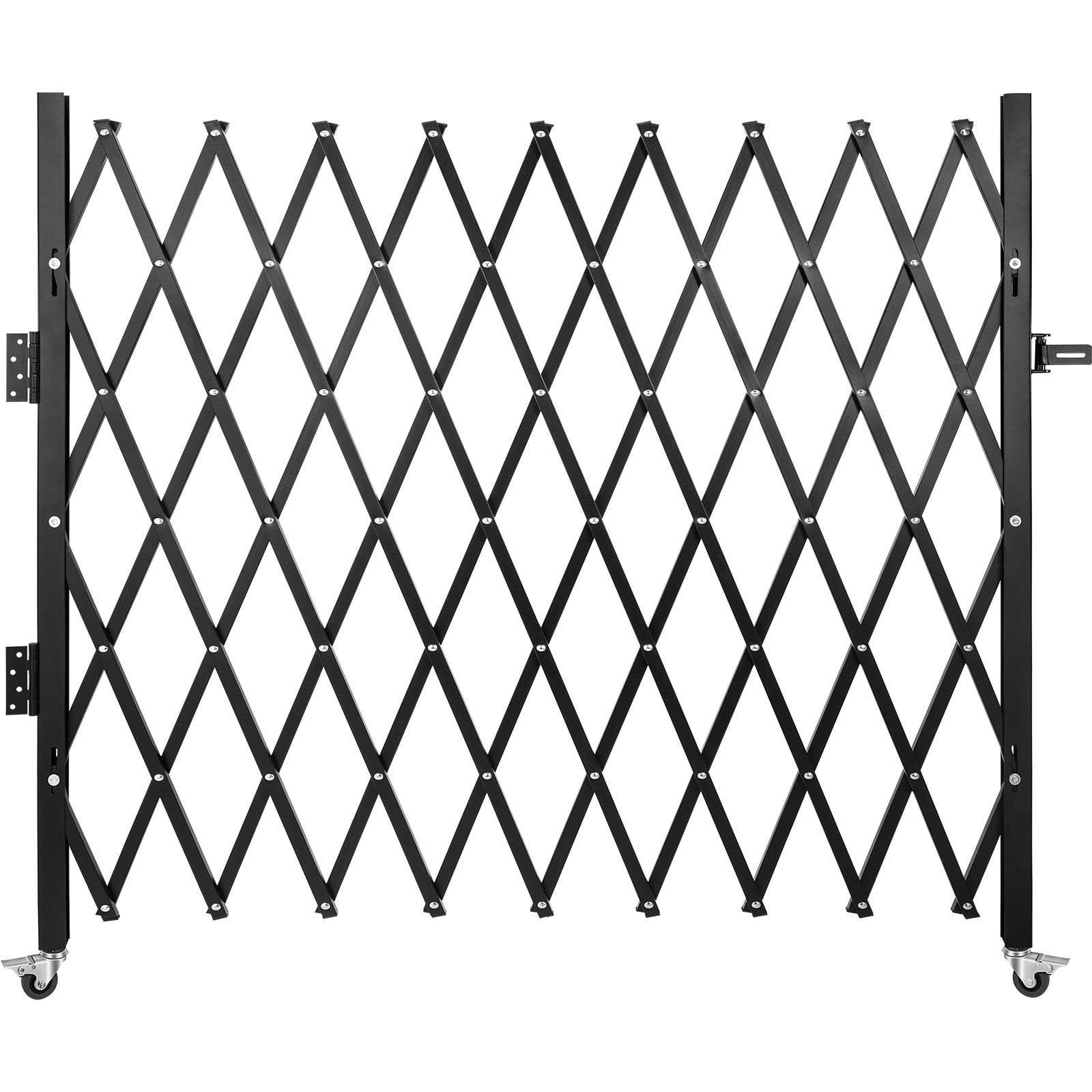 single folding security gate, 7 ft h x 7 ft w folding door gate, steel accordion security gate, flexible expanding security gate, 360° rolling barricade gate, scissor gate/door with padlock